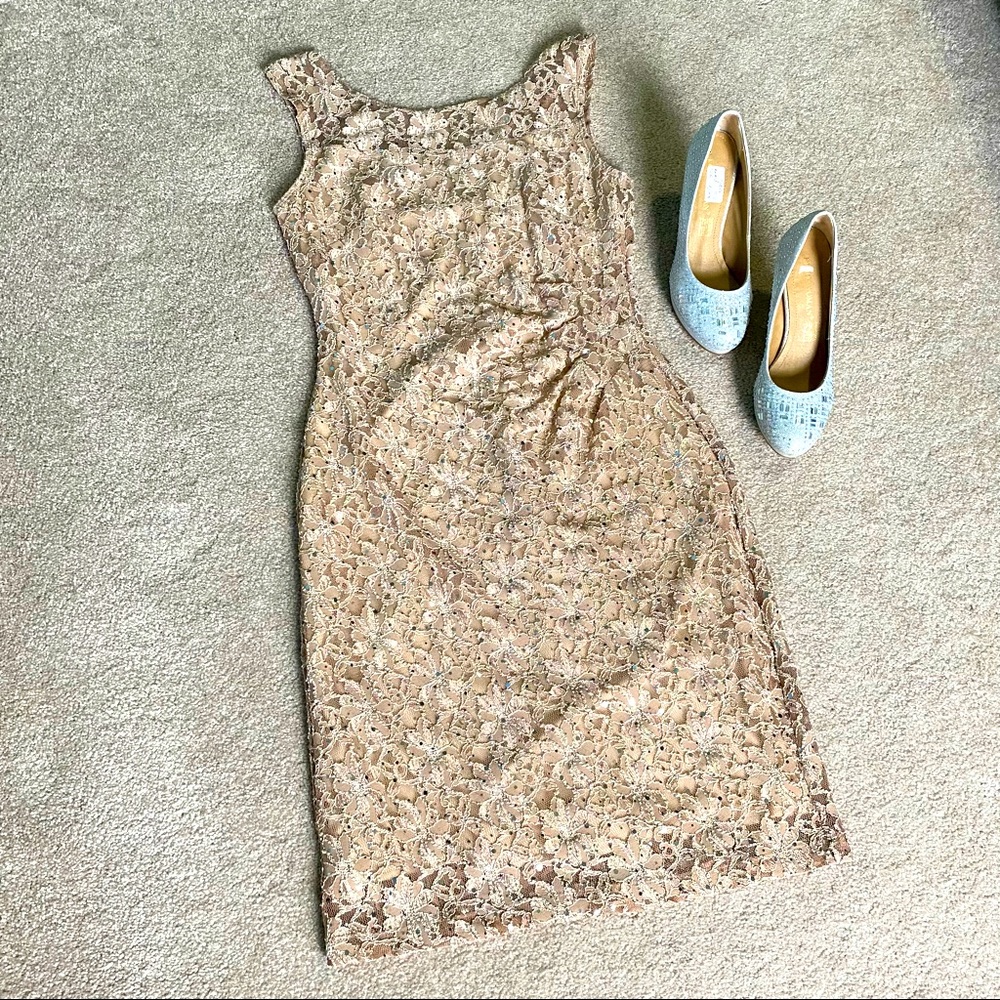 CONNECTED APPAREL gold/nude sequin cocktail formal party dress size 8